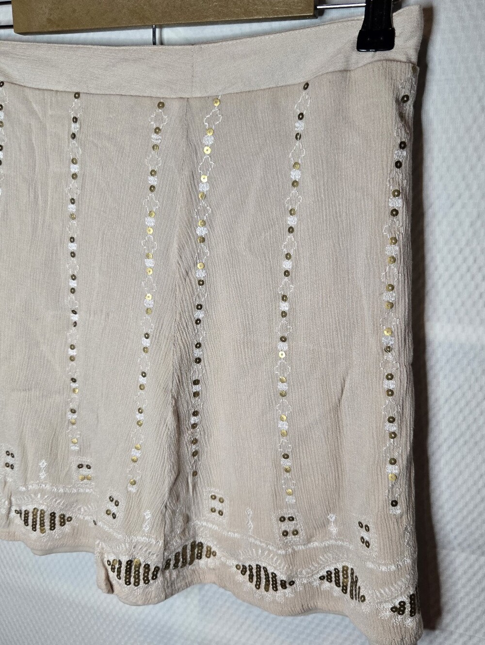 Beige Sequin Embellished Women's Mini Boho Skirt